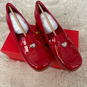 Red patent loafer
